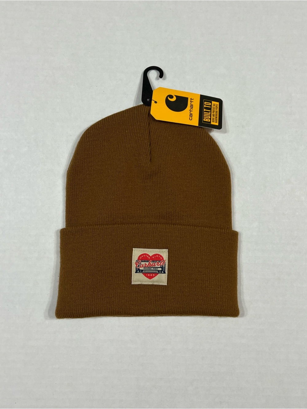 Carhartt Brown Knit Cuffed Beanie with Logo Patch
